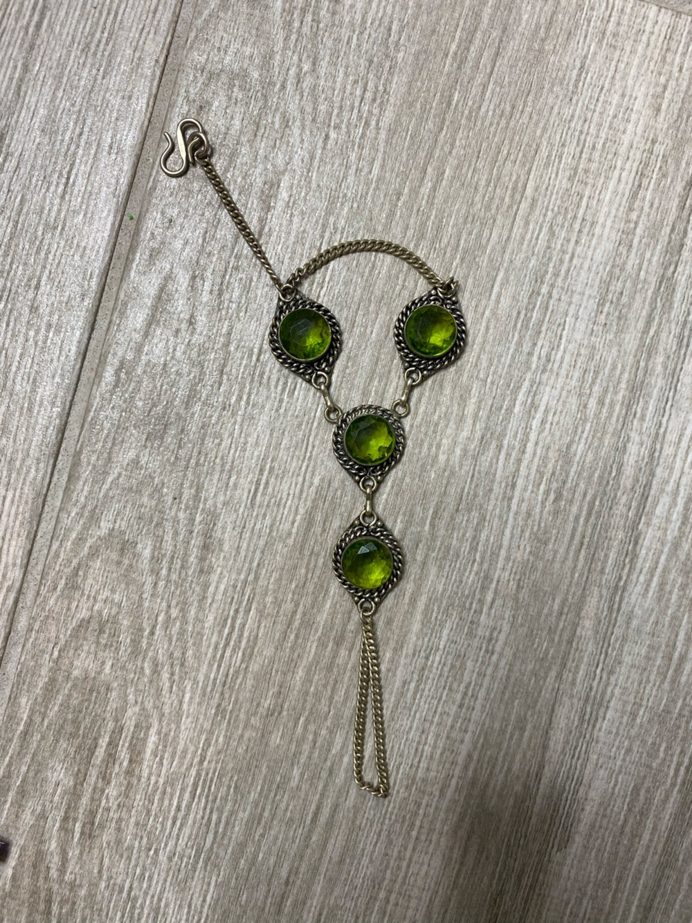 Handmade Peridot Gemstone Bracelet Twisted Sterling Silver Green Stone Jewelry
